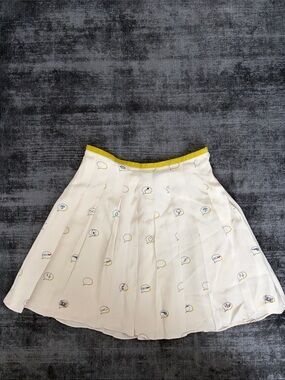 Cynthia Rowley Cream Pleated Skirt with Yellow Waistband and Micro Print